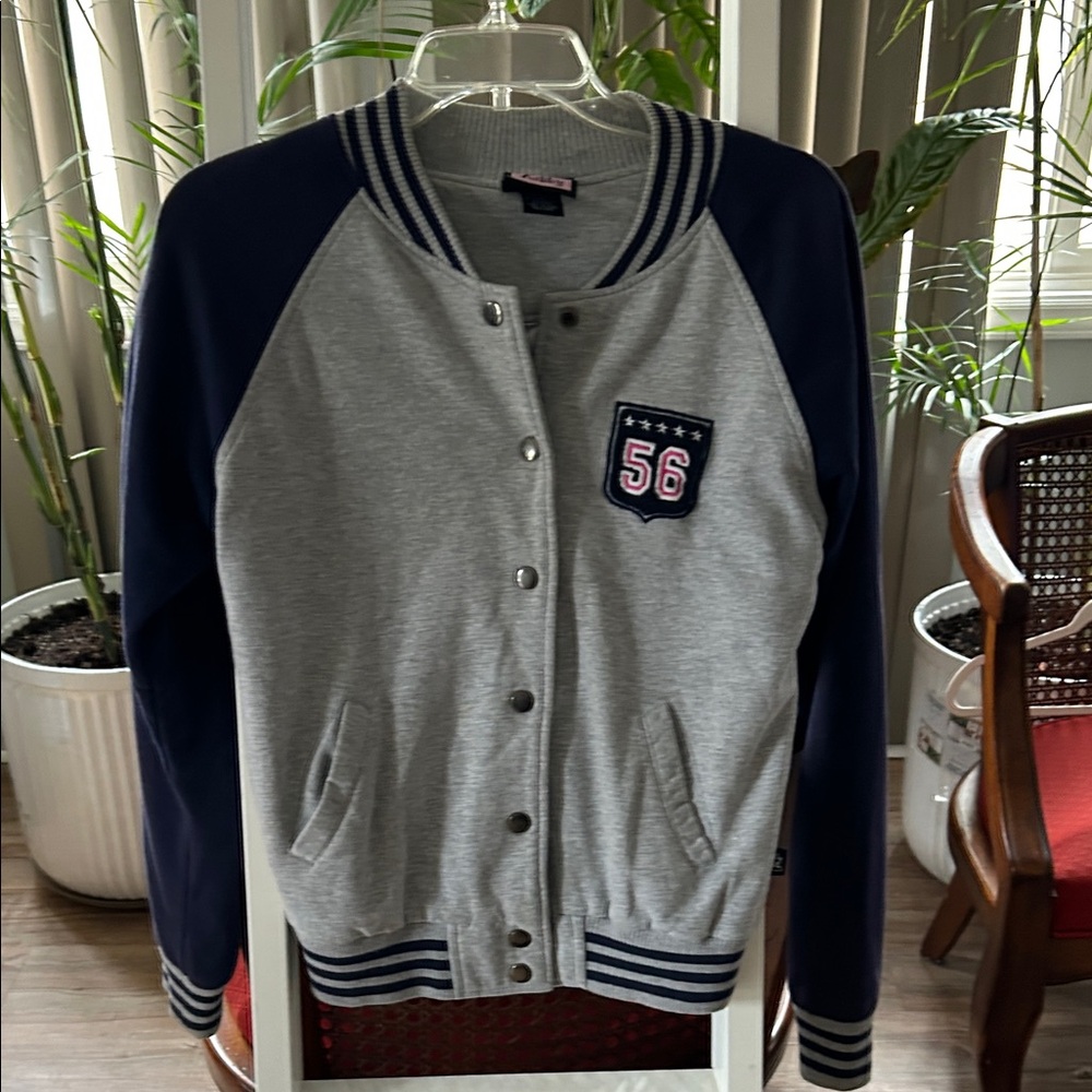 L.A Kitty Gray and Navy Varsity Jacket with Patch